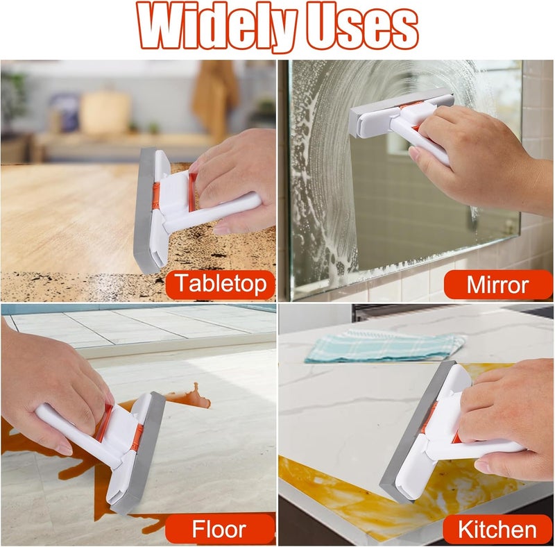 Juome Mini Foldable Desktop Mop - Portable Self-Squeeze Sponge Cleaning Tool, Wet and Dry Use Cleaning System, Mini Mop for Kitchen Counter, Bathroom, Glass (3 Sponge Head + 2 Squeeze Handle) - Image 5